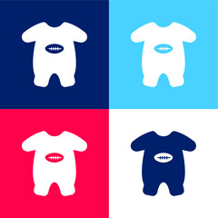 Baby Onesie With Football Design blue and red four color minimal icon set