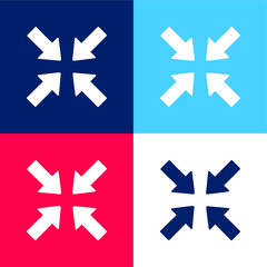 Arrows Pointing To Center blue and red four color minimal icon set