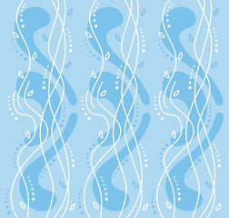 Fototapeta na wymiar Abstract vegetative background. With lines, dots and geometric elements in white and blue. Vector pattern. 