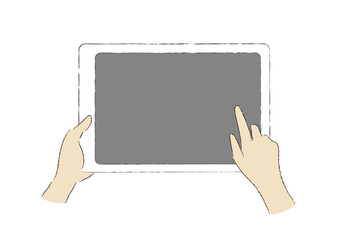 タブレット端末のイラスト１鉛筆タッチ