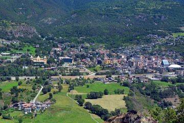 Fototapeta na wymiar Saint Vincent, Aosta Valley, Italy - Top view of the city