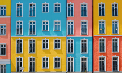 Fototapeta na wymiar colorful building facade, multi-colored apartment house facade 