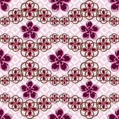 Vintage jewelry seamless pattern with colored gems...Flowers made of precious stones...