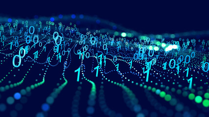 Information field, binary code, data encoding, data flow, digital security. Internet technology 3d illustration