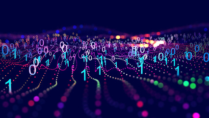 Information field, binary code, data encoding, data flow, digital security. Internet technology 3d illustration