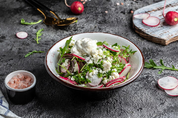 Fresh radish salad. Delicious balanced food concept
