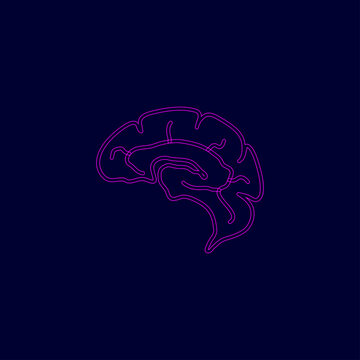 human brain line art. continuous line drawing on blue background