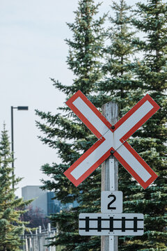 Railway crossing street in Calgary Alberta Industrial Area