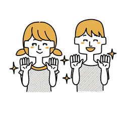 手を綺麗に洗えた男の子と女の子のイラスト