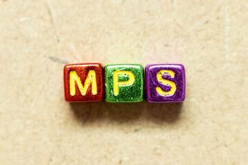 Metallic color alphabet letter block in word MPS (Abbreviation of Master Production Schedule or...