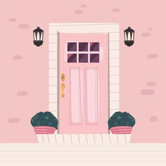 pink door front scene