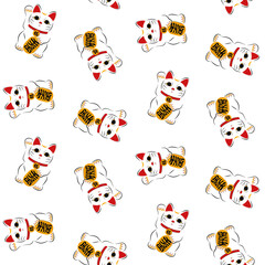 イラスト素材 小判を持つ招き猫のシームレスパターン