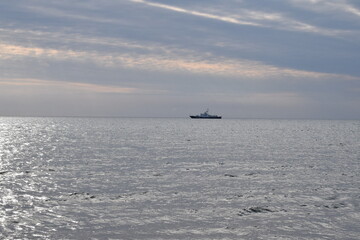 The ship is on the horizon. Black Sea. Beautiful seascape.