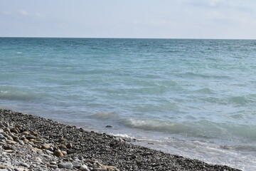 Black sea. Beautiful seascape. Pebble beach.