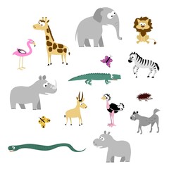 set of african animals in cartoon 2d style. vector