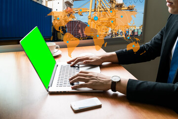 Businessman with and Global logistics network business connection concept with logistic Import...