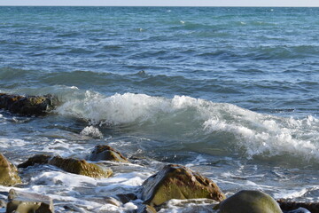 Black sea. Beautiful seascape. Pebble beach.