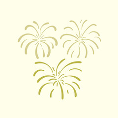 Fototapeta na wymiar Vector hand drawn golden fireworks, illustration template, doodle fire crackers isolated on white background, celebration concept. 