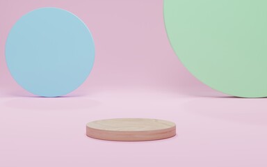 Mockup wood podium, abstract minimalism with pink scene background, 3d render, 3d illustration.