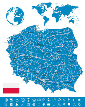 Fototapeta Poland Map and Map Navigation Set