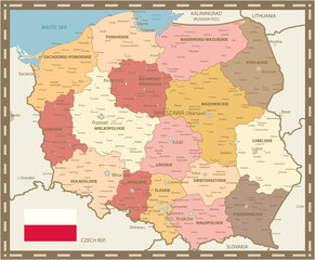 Poland Map Vintage Color