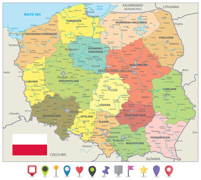 Fototapeta Poland Political Map and Flat Map Icons