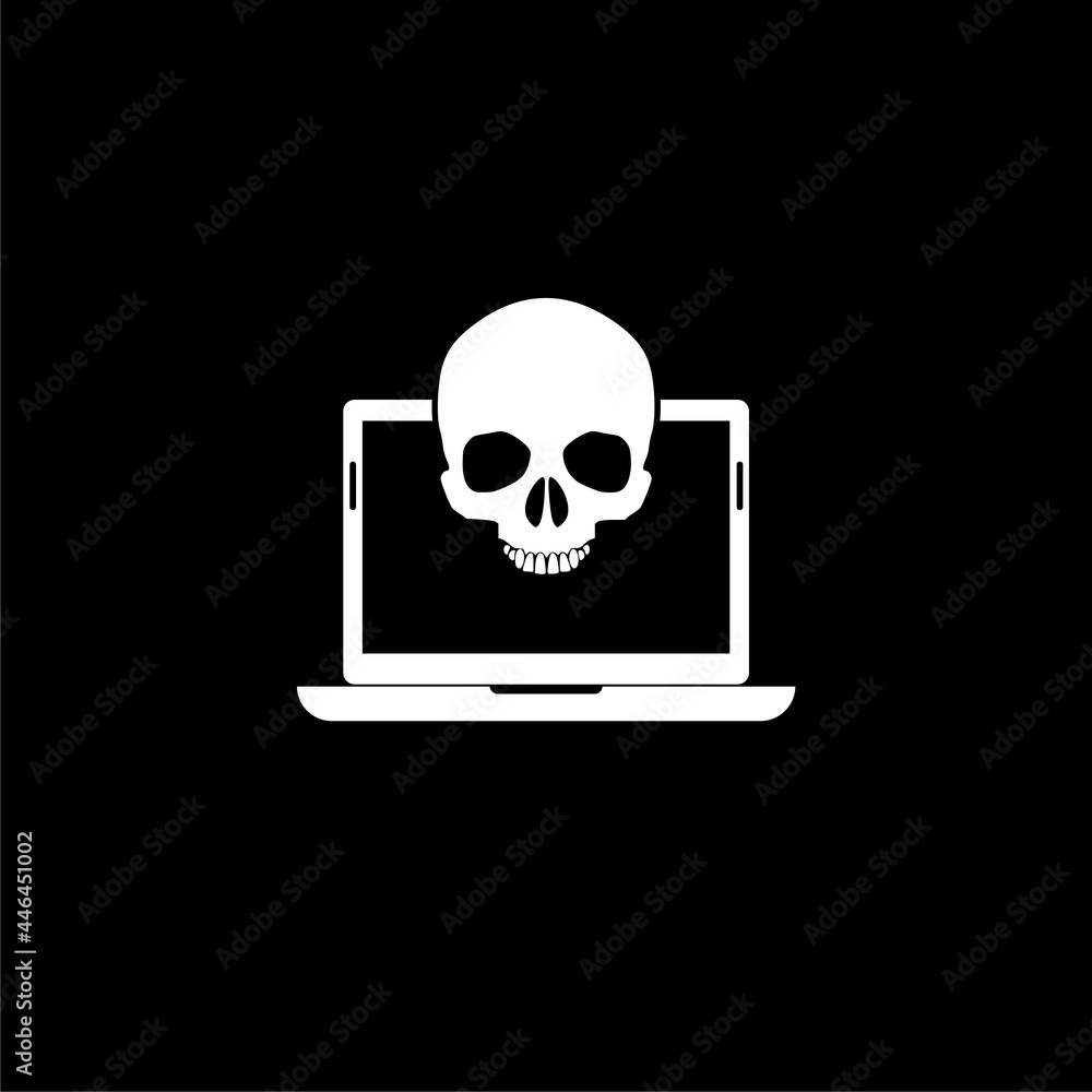 Poster hacked laptop icon for web design isolated on dark background
