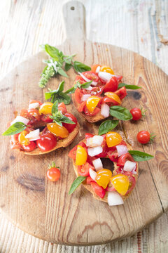The fresh and colorful dish of Freselle typical of the Puglia region of Italy