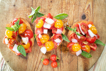 The fresh and colorful dish of Freselle typical of the Puglia region of Italy