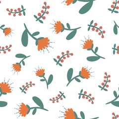 pattern of flowers and berries on a white background