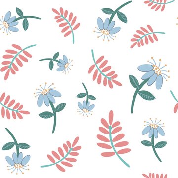 a pattern of flowers daisies and leaves