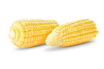 Two halves of corn on a white background, corn isolate