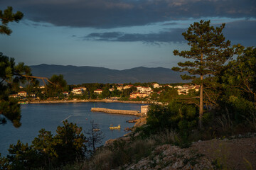Fototapeta na wymiar Sunset view from the island of Krk, Croatia, Silo village