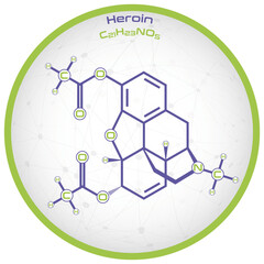 Large and detailed infographic of the molecule of Heroin