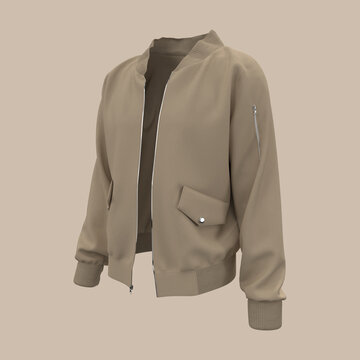 Bomber jacket mockup in front view, design presentation for print, 3d illustration, 3d rendering