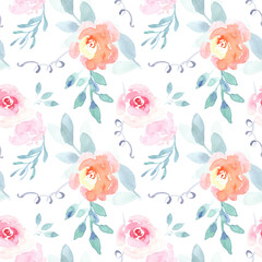 watercolor rose seamless pattern pastel