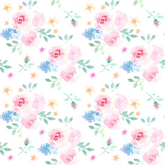 watercolor roses mix flowers seamless pattern