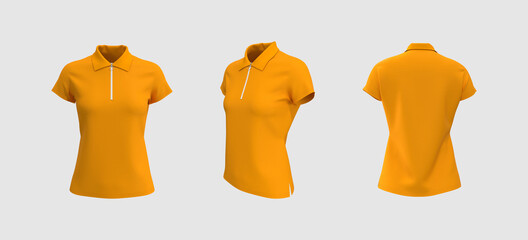 Blank collared shirt mockup, front, side and back views, tee design presentation for print, 3d rendering, 3d illustration