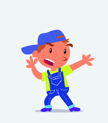  cartoon character of little boy on jeans arguing angry.