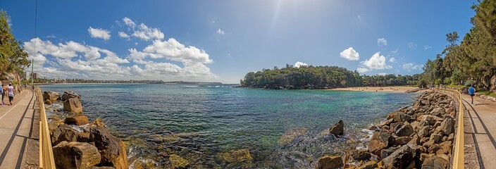 Panoramic picture of Manly Beach near Sydney during the day in sunshine