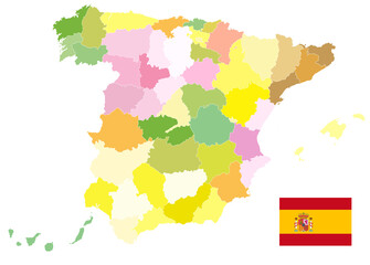 Administrative Political Map of Spain Isolated On White. No text