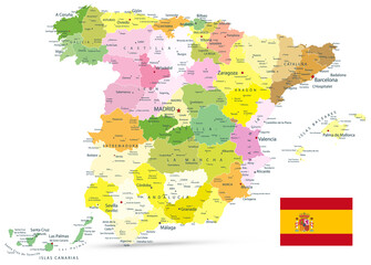 Administrative Political Map of Spain Isolated On White