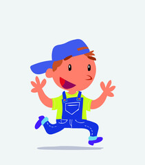 Fototapeta premium cartoon character of little boy on jeans running happily.