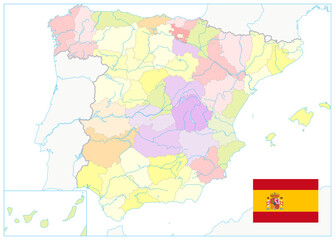 Detailed Political Map of Spain Isolated on White. No text