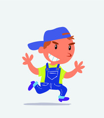  cartoon character of little boy on jeans running very pleased.