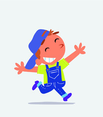  cartoon of little boy on jeans running euphoric.