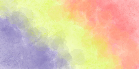 Grunge watercolor background of three colors: pale yellow, pale pink, pale purple. Abstract illustration of pastel-colored spots