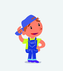 Thoughtful cartoon character of little boy on jeans scratching his head.