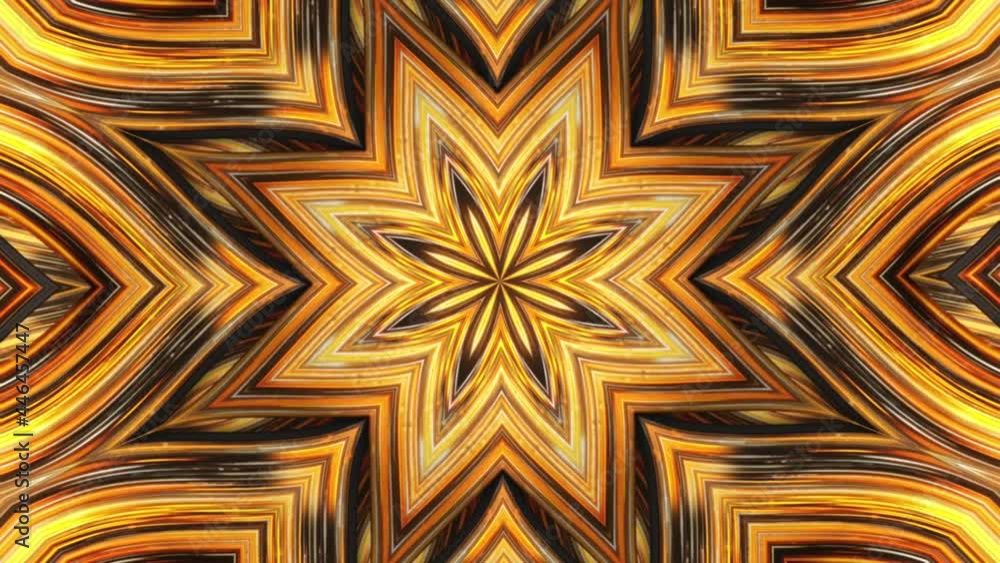 Poster abstract kaleidoscopic pattern with transforming flower, seamless loop. animation. fractal symmetric