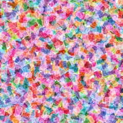 Seamless pattern of multicolored translucent gummy bears on a white background with a dense filling